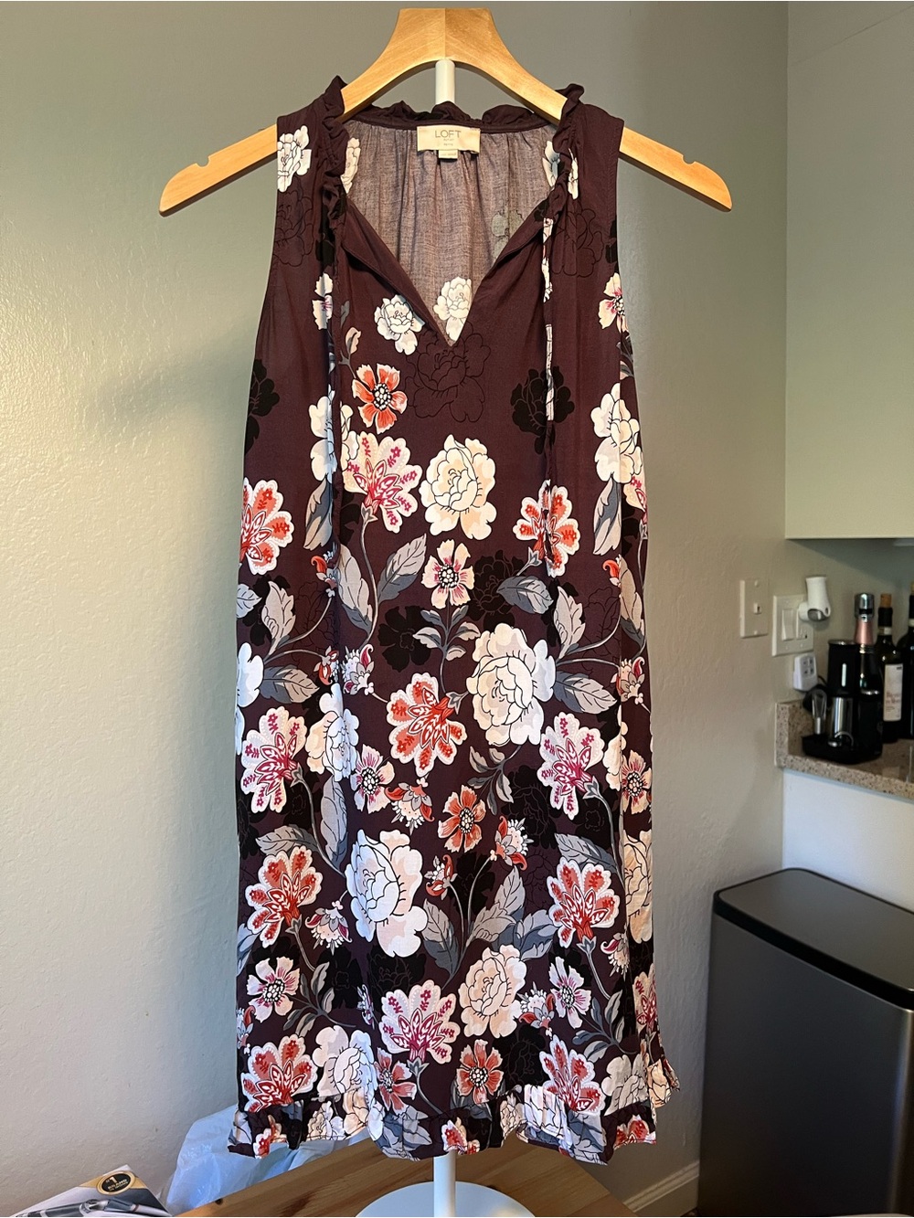 LOFT Floral Sleeveless Dress in Plum with Flowers